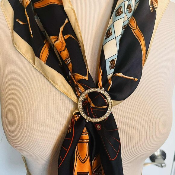 NWT Faux Silk Scarf — Equestrian Horse & Harness Print (New, Made in China) - Picture 3 of 9